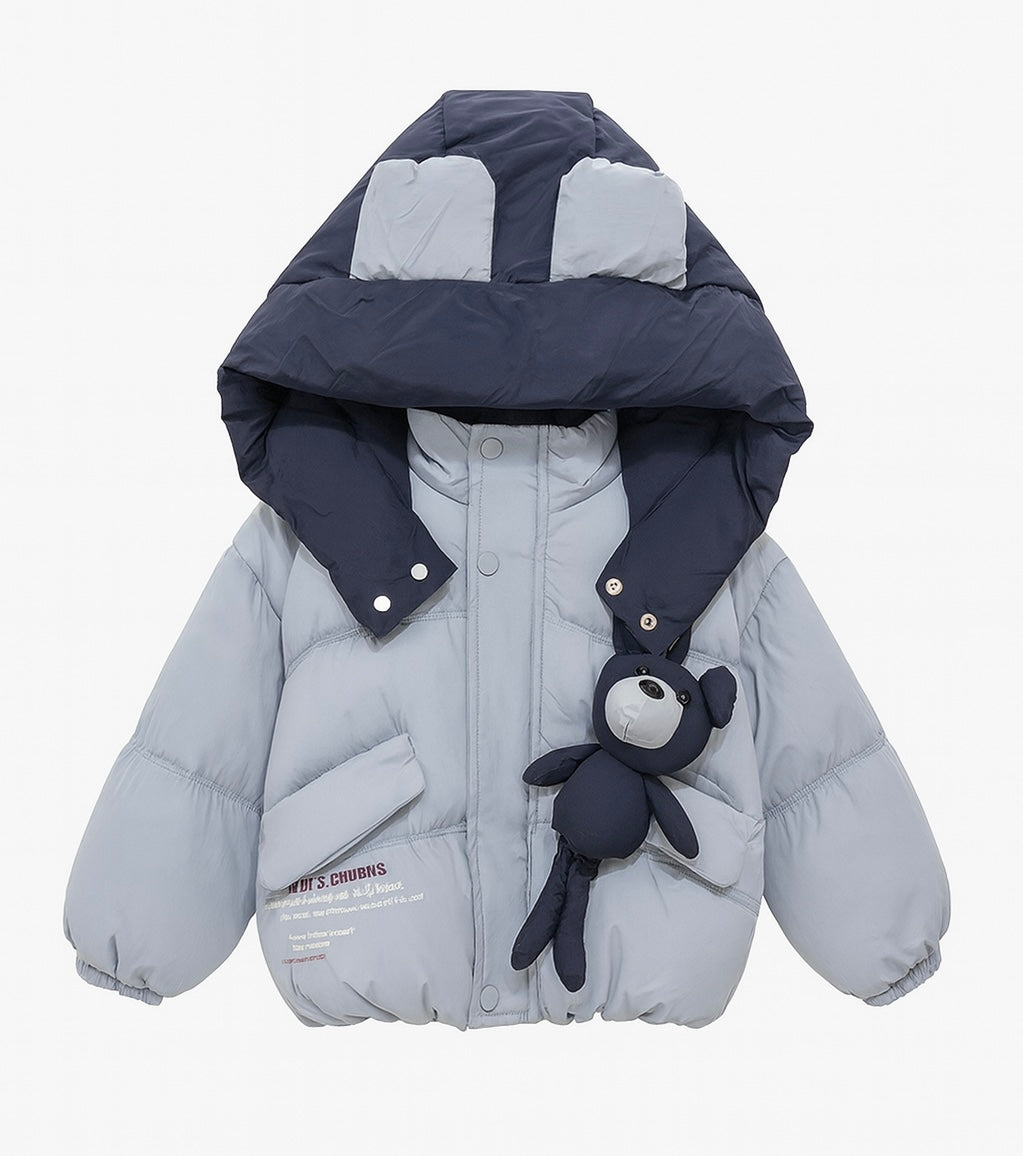 Light Grey And Navy Hooded Puffer