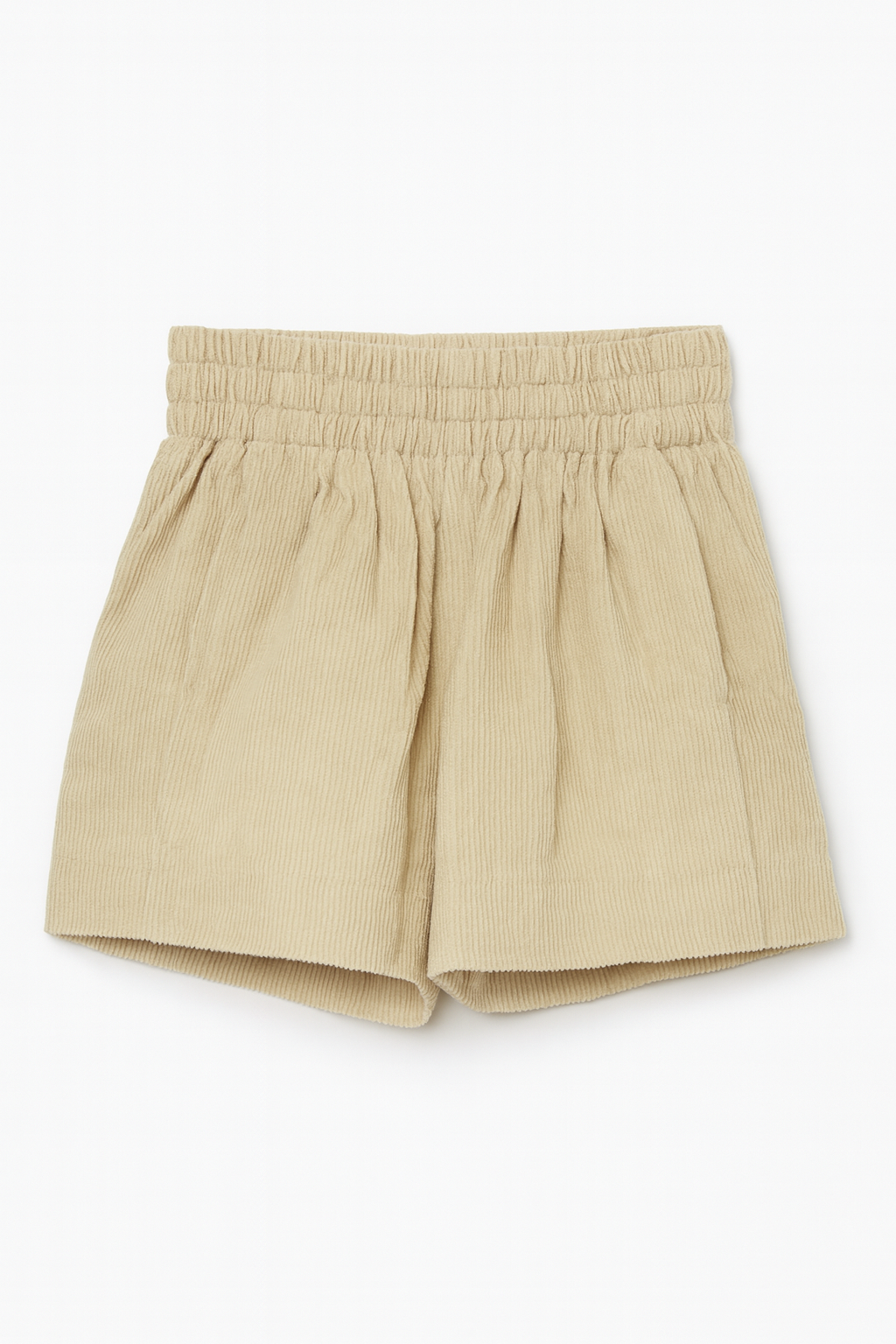 Beige Corduroy Shorts With Elastic Waist