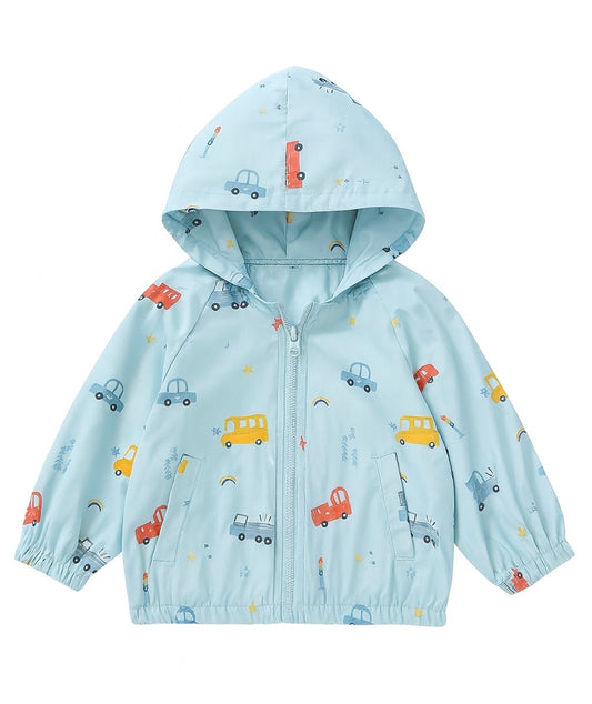 Light Blue Hooded Zip-Up Jacket