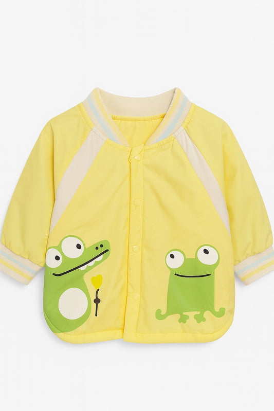 Yellow Jacket With Cartoon Alligator and Frog Prints