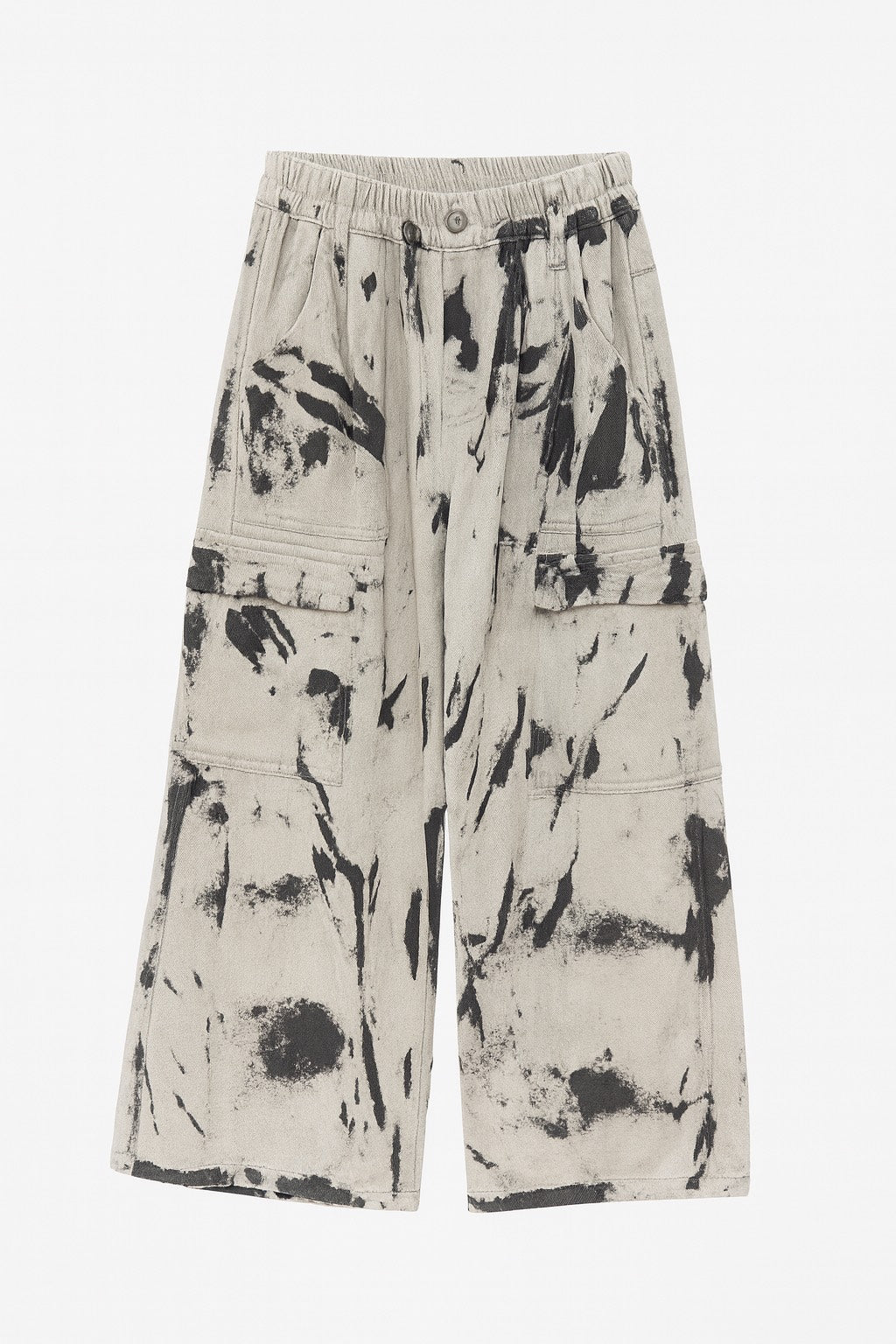 Beige and Black Tie-Dye Cargo Fleece Pant