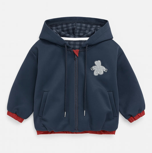 Double Faced Navy Blue Hooded Jacket