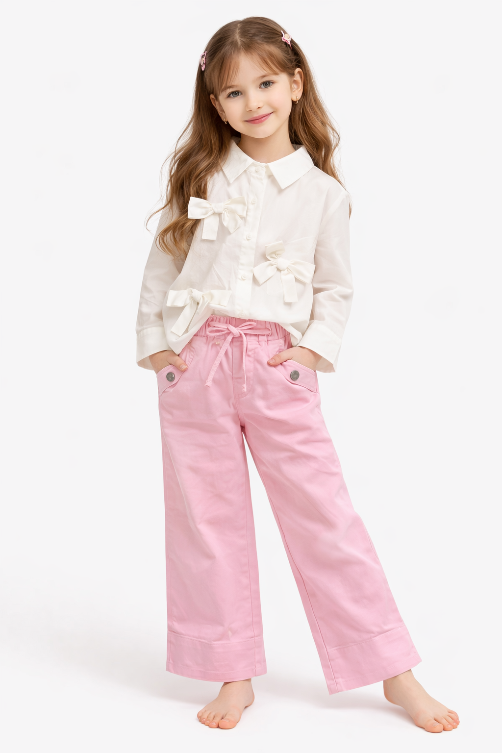 Soft Pink Wide-Leg Pants with Drawstring Waist