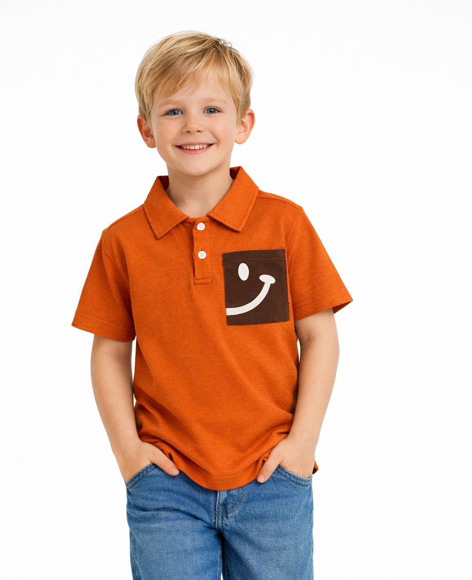 Orange Polo T-Shirt with Smiley Pocket