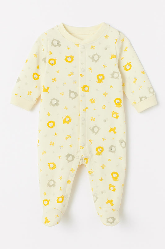 Yellow Baby Sleeper with Playful Lion Print