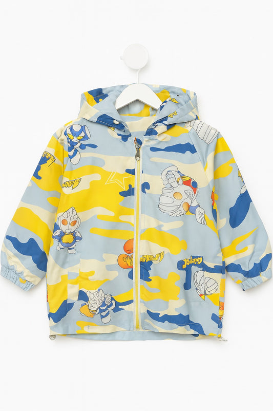 Colorful Cartoon-Print Hooded Jacket