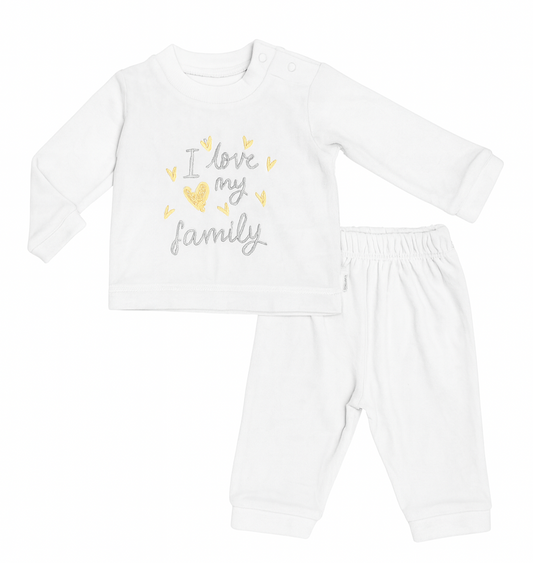 Baby Grey Cotton Outfit – “I Love My Family” Two-Piece Set