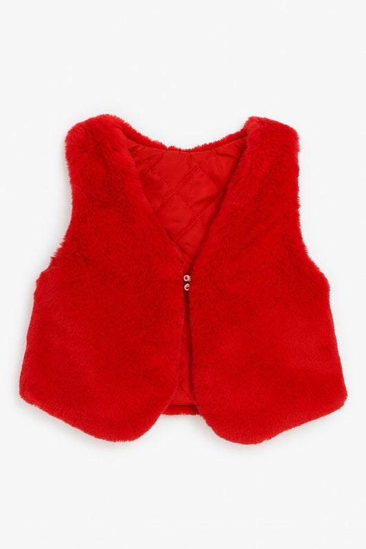 Bright Red Faux Fur Vest