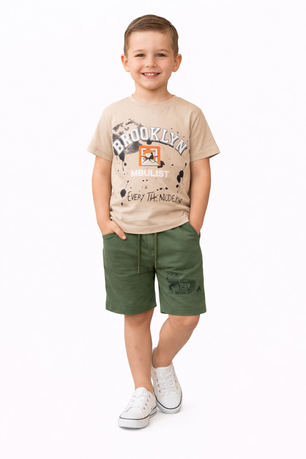 Graphic Tee & Green Shorts Set