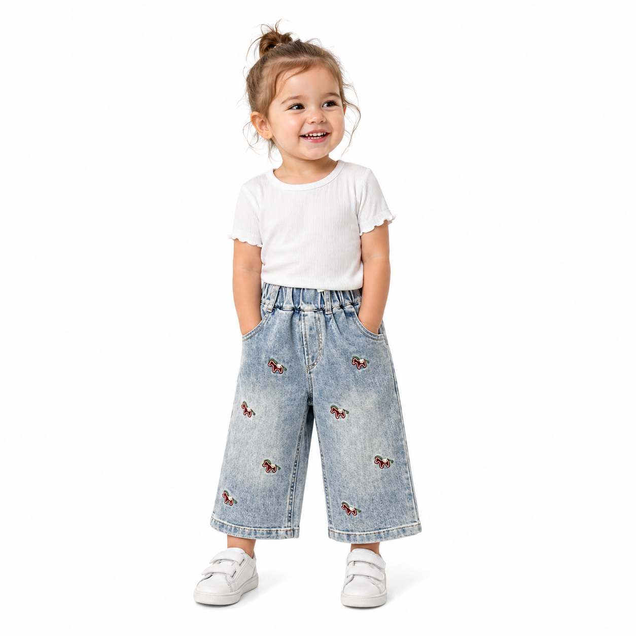 Embroidered Wide-Leg Denim Jeans
