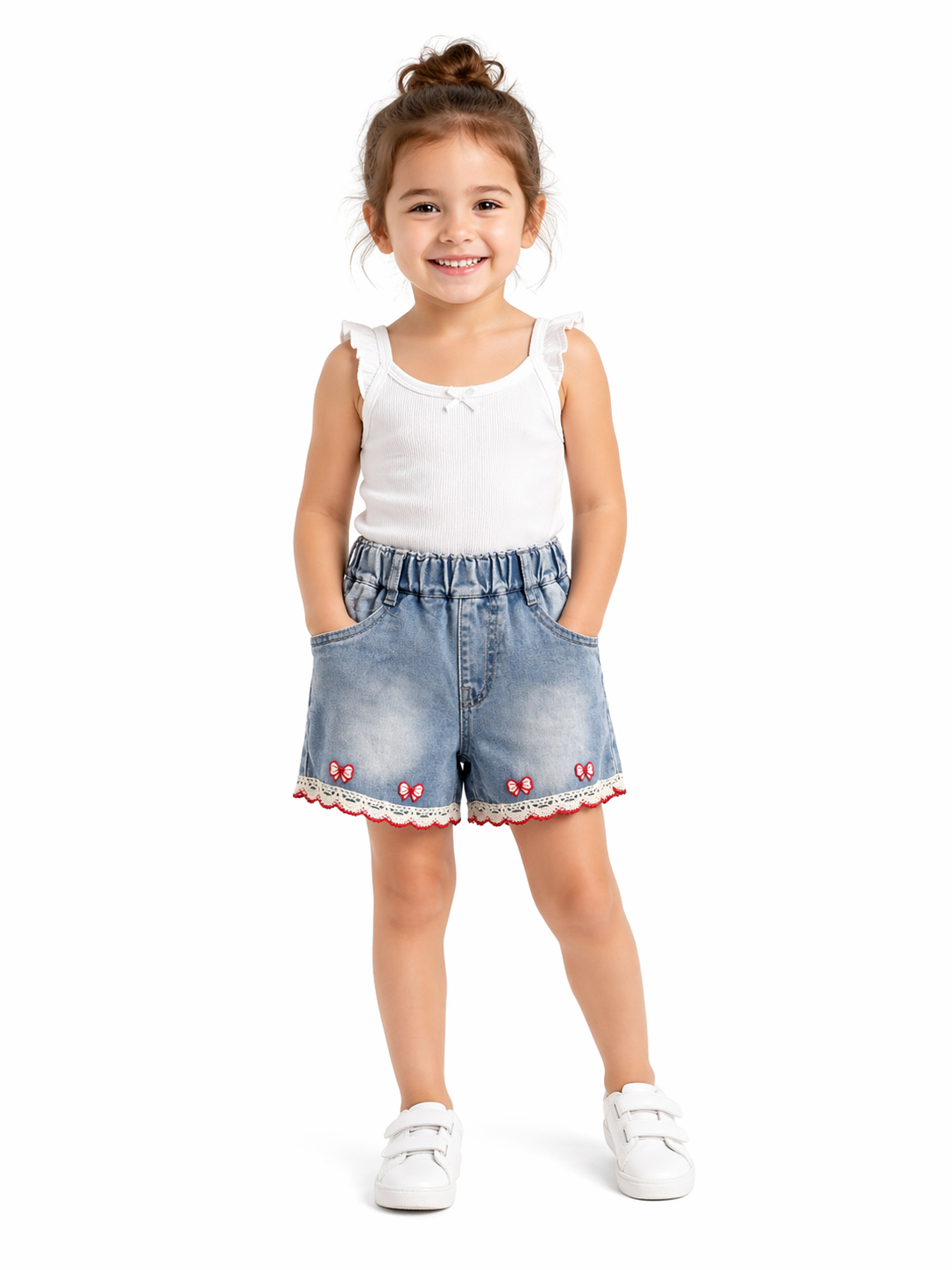 Lace Trim Denim Shorts