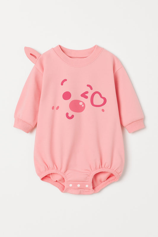 Playful Pink Baby Romper With winking Face Print