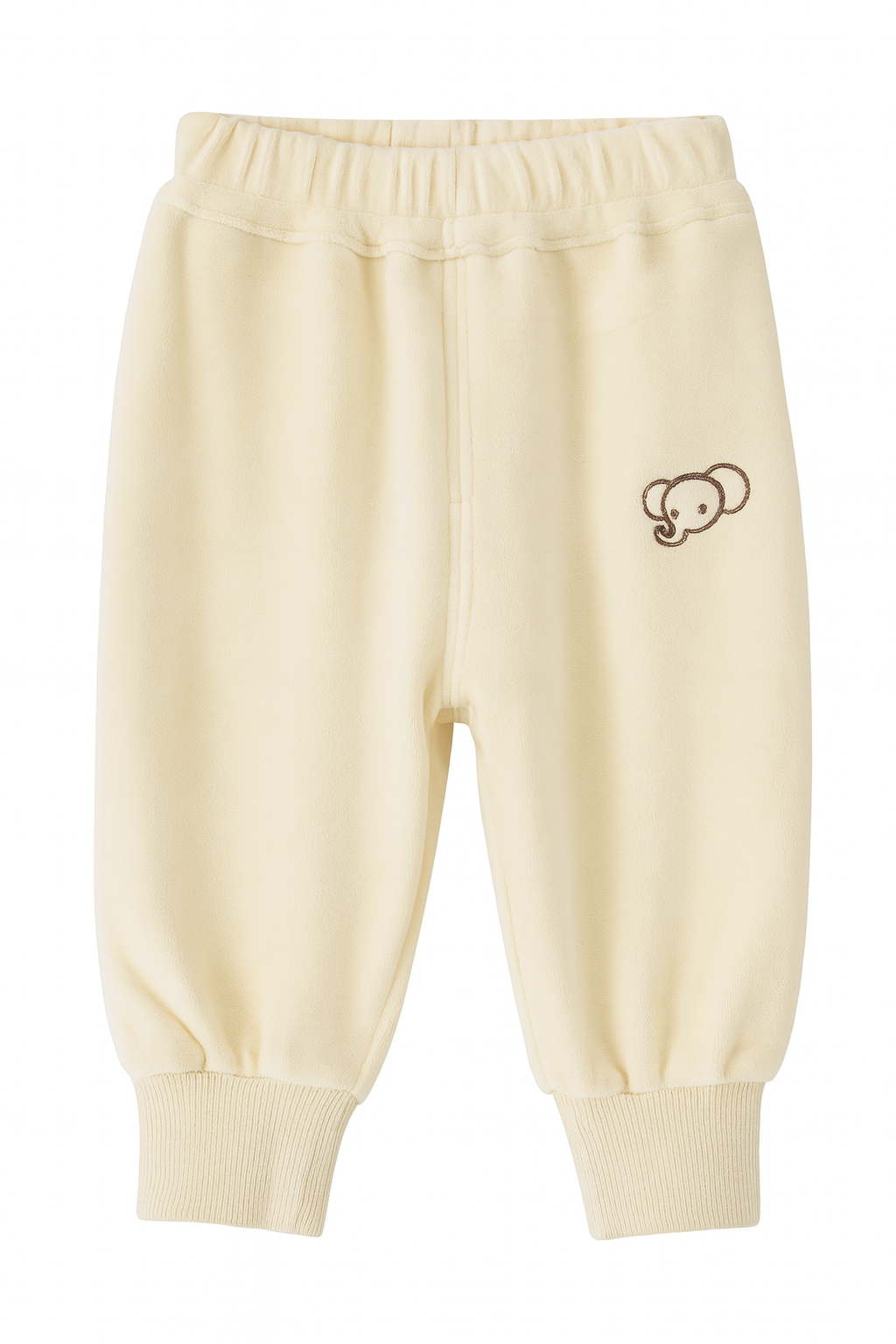Warm Cream Fleece Jogger Pants with Bear Embroidery