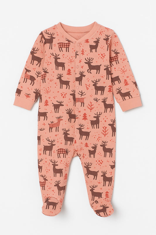 Baby Sleeper With Brown Reindeer Print