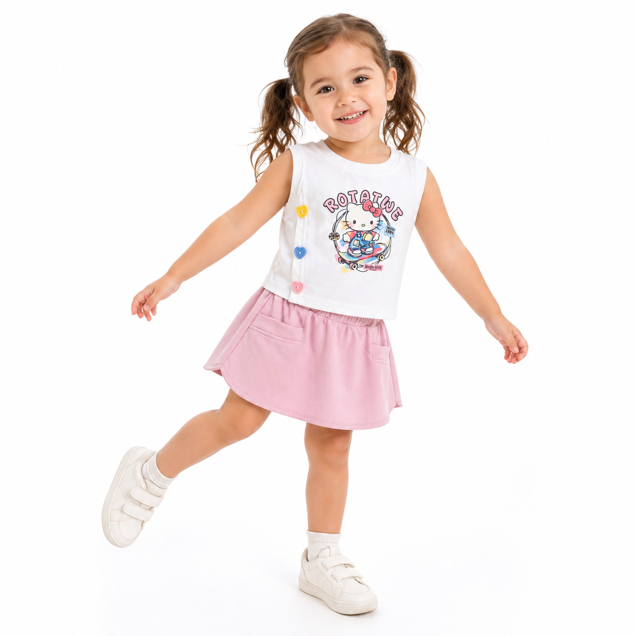 Hello Kitty Heart Button Top & Pink Skort Set