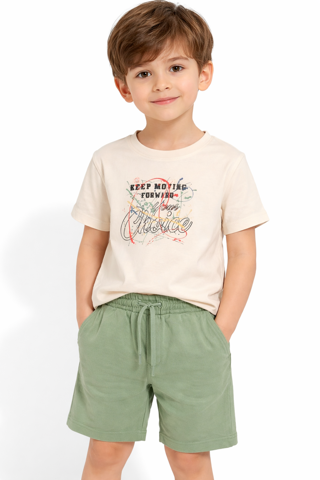 “Keep Moving Forward” Graphic Tee & Sage Shorts Set