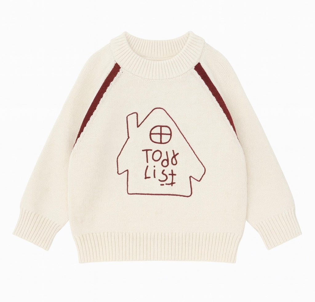 Cream Sweater with Red House