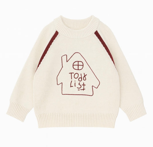 Cream Sweater with Red House