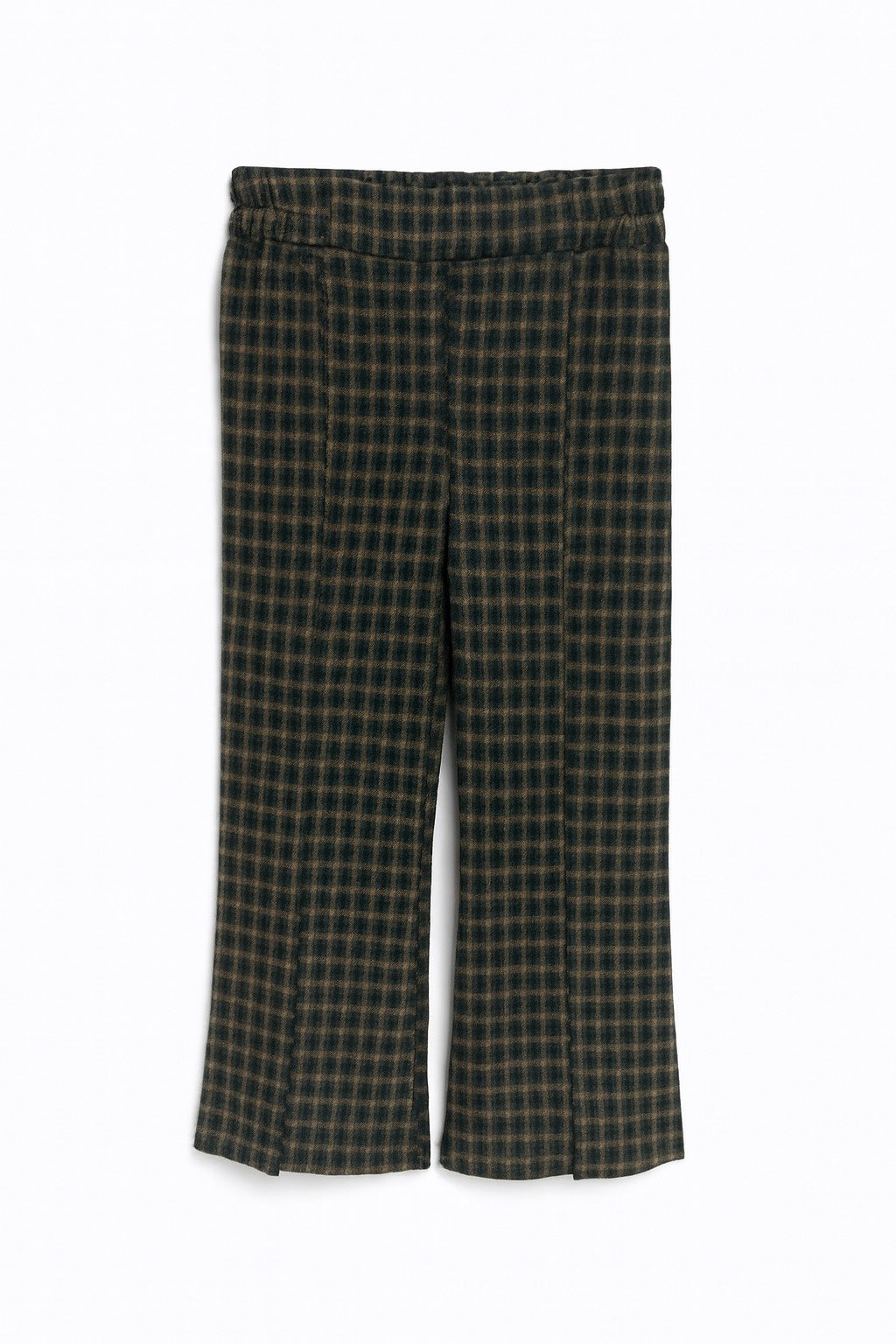 Brown and Green Checkered Wide-Leg