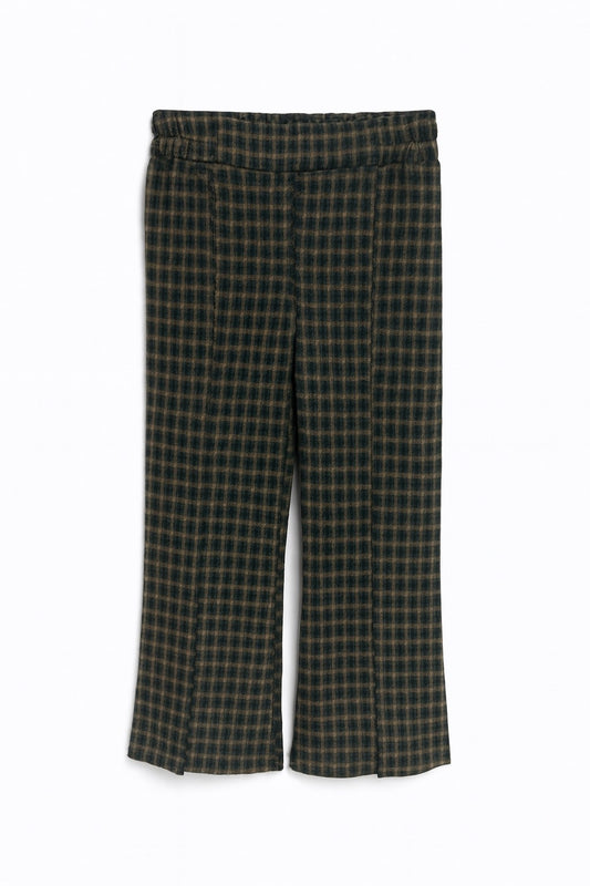 Brown and Green Checkered Wide-Leg