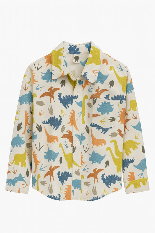 Button-Up Shirt with Colorful Dinosaur Print