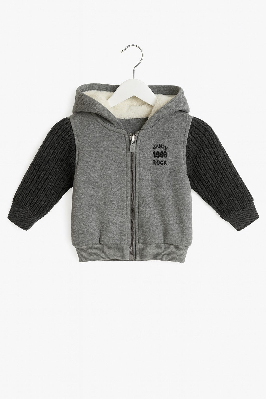 Grey Hoodie Jacket with Knit Sleeves