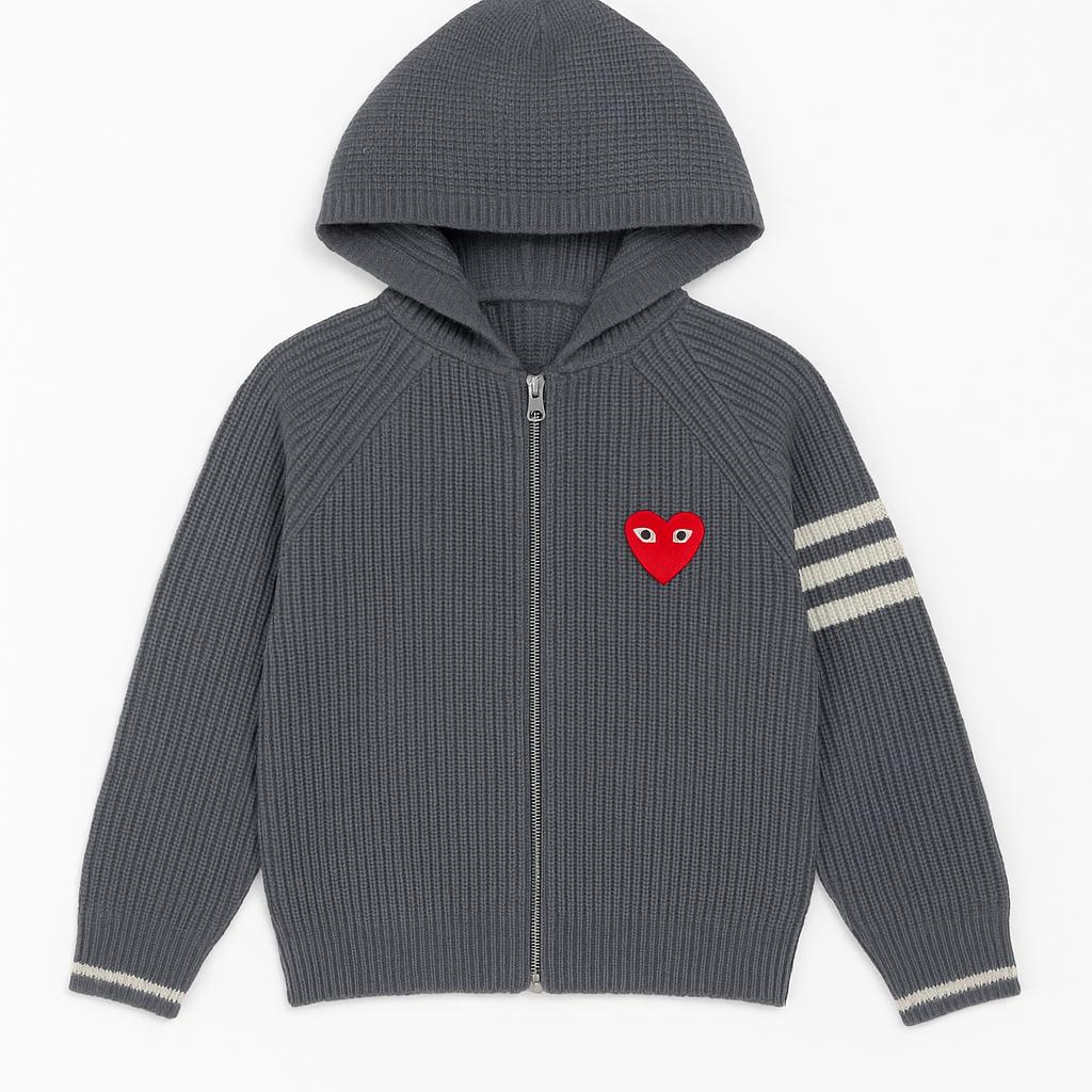 Gray Ribbed Knit Hoodie