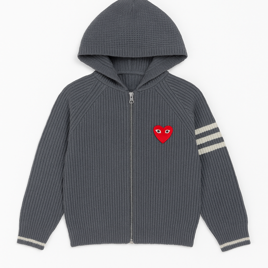 Gray Ribbed Knit Hoodie