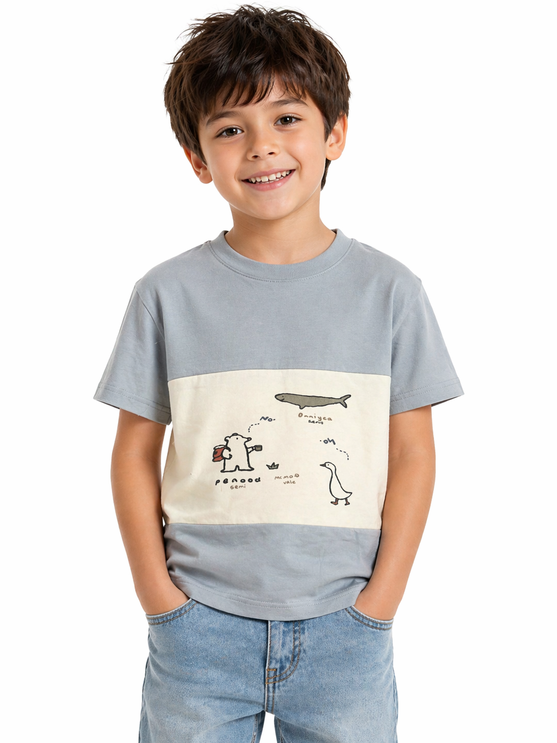 Blue Colorblock Animal Print T-Shirt