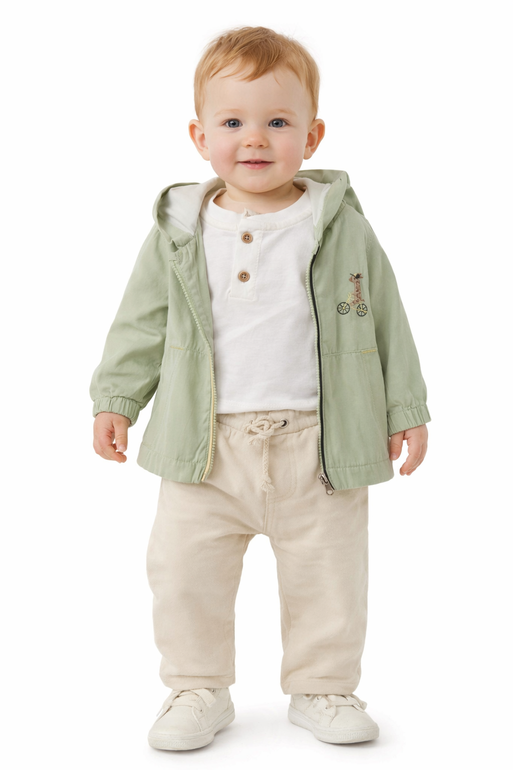 Baby Boy Casual Green Jacket & Beige Pants Outfit