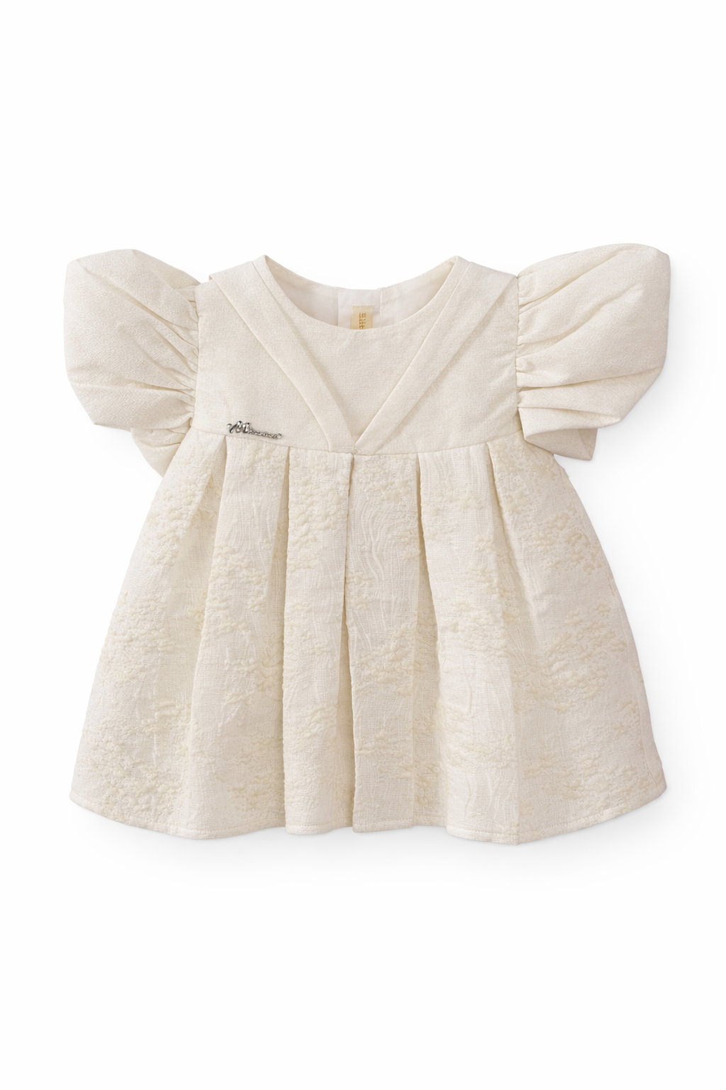 Ivory Puff Sleeve Textured Infant Girl Dress