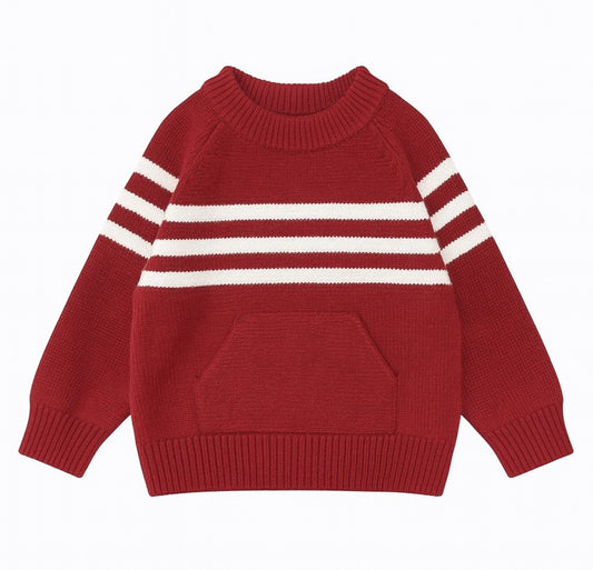 Maroon Sweater with White Double Striped Design