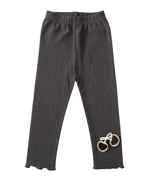 Dark Grey Autumn Ribbed Leggings with Cherry Patch