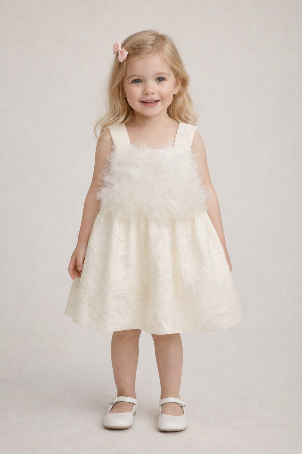Ivory Toddler Girl Dress with Tulle Bodice