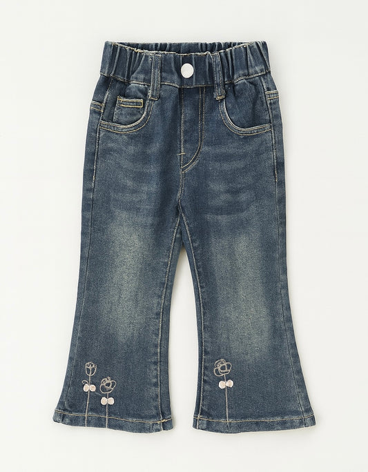 Flared Jeans with Adorable Floral Embroidery