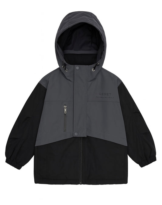 Two-Tone Grey and Black Hooded Windbreaker Jacket