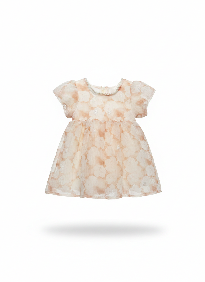 Classic Peach Floral Dress with Statement Bow Back