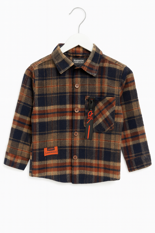 Navy and Brown Plaid Button-up Sweater