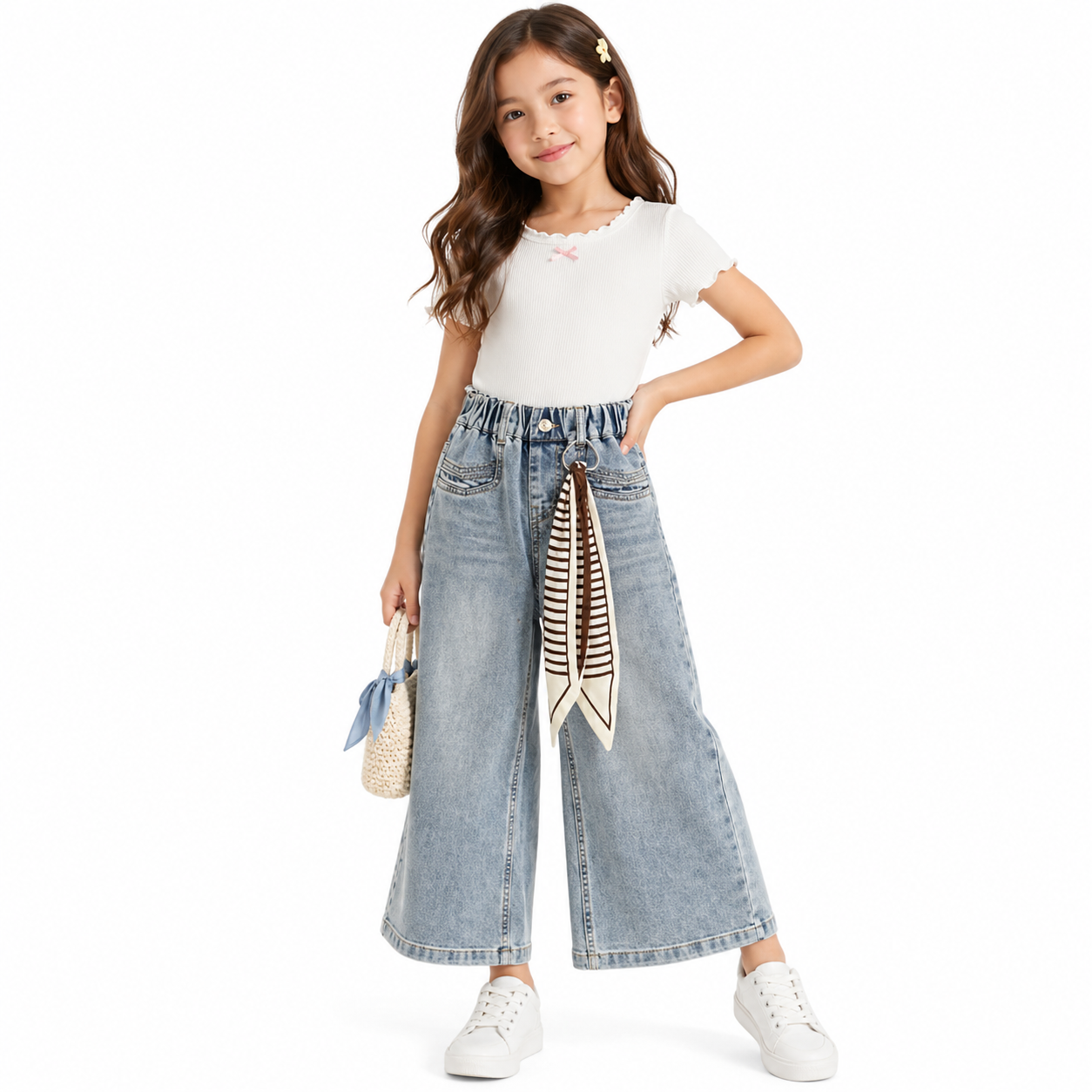 Girls Wide-Leg Denim Pants