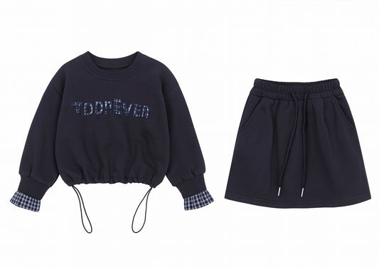 Navy Blue Two-Piece Skirt Set