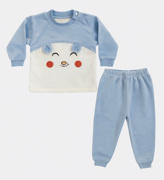 Blue & White Bear Face Baby Set