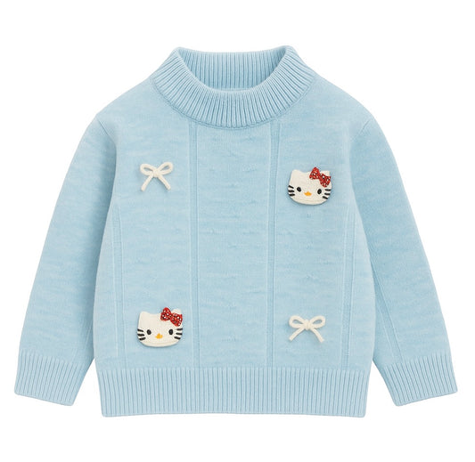 Light Blue Knit Sweater With Hello Kitty Patch