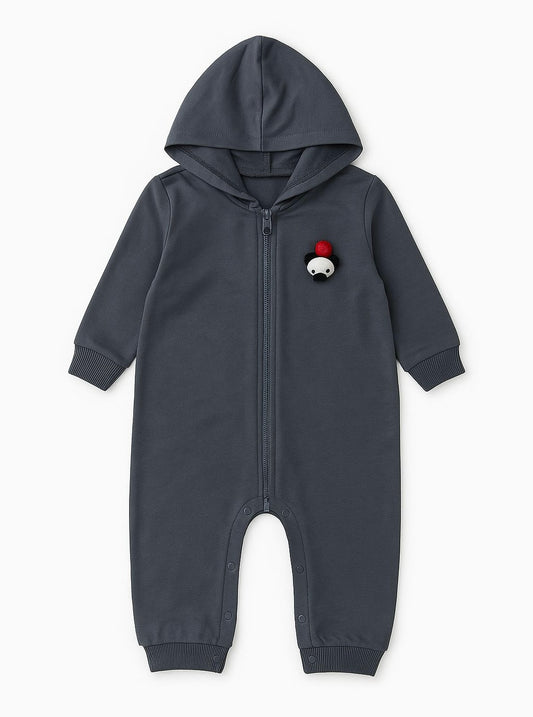 Baby Hooded Grey Zip-Up Romper