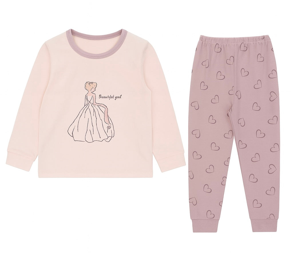 Pajama Set – Pink Princess Design with Heart Pants