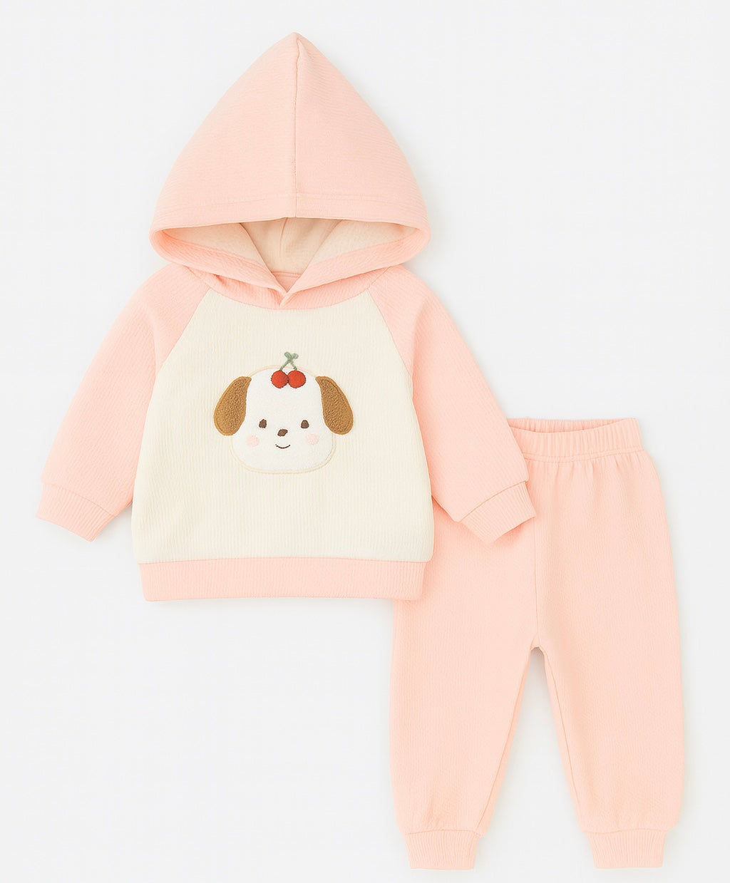 Cherry Pup Baby Set – Soft Pink Hooded Outfit