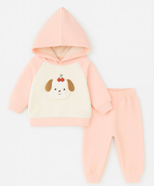 Cherry Pup Baby Set – Soft Pink Hooded Outfit