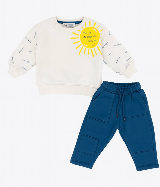 Sunshine Cheer Baby Outfit – baby pink Sweatshirt and Blue Pants Set