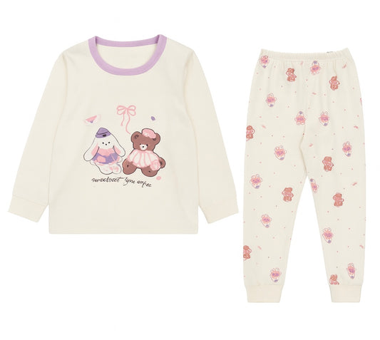 Pajama Set – Bunny & Bear Print with Cream Pants