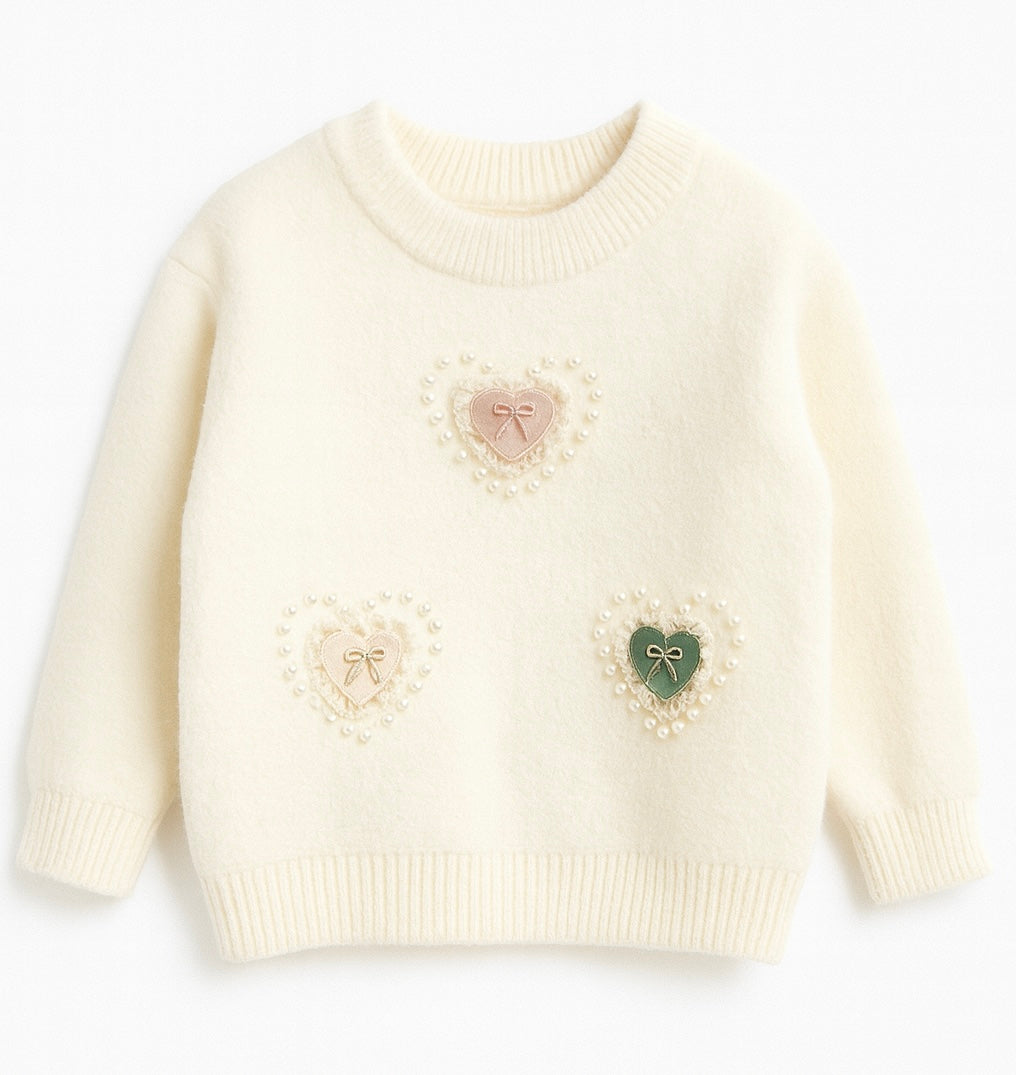 White Sweater With Heart Patch