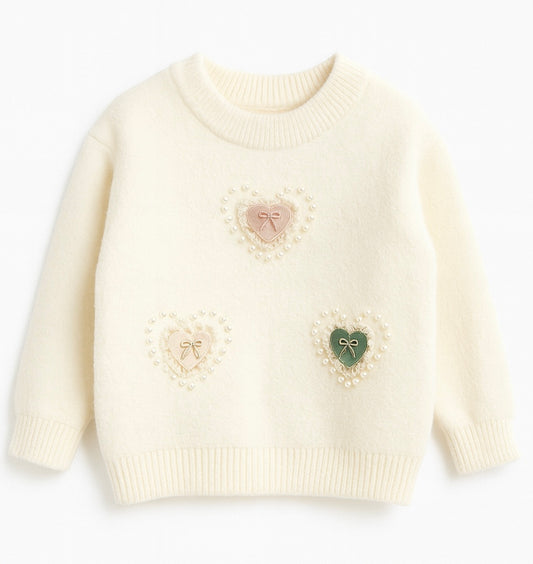 White Sweater With Heart Patch